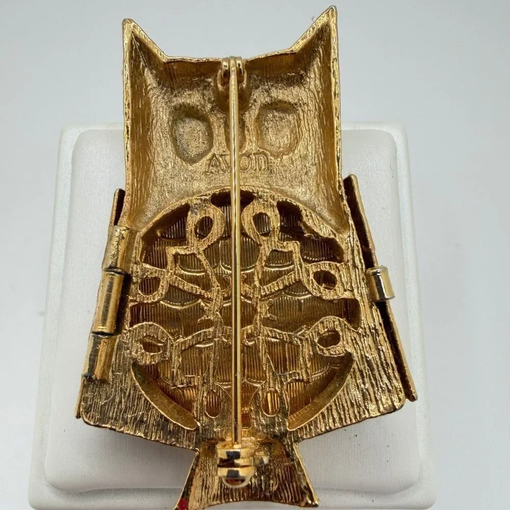 Vintage‎ Avon Owl brooch/pin w/ hinged, hidden 